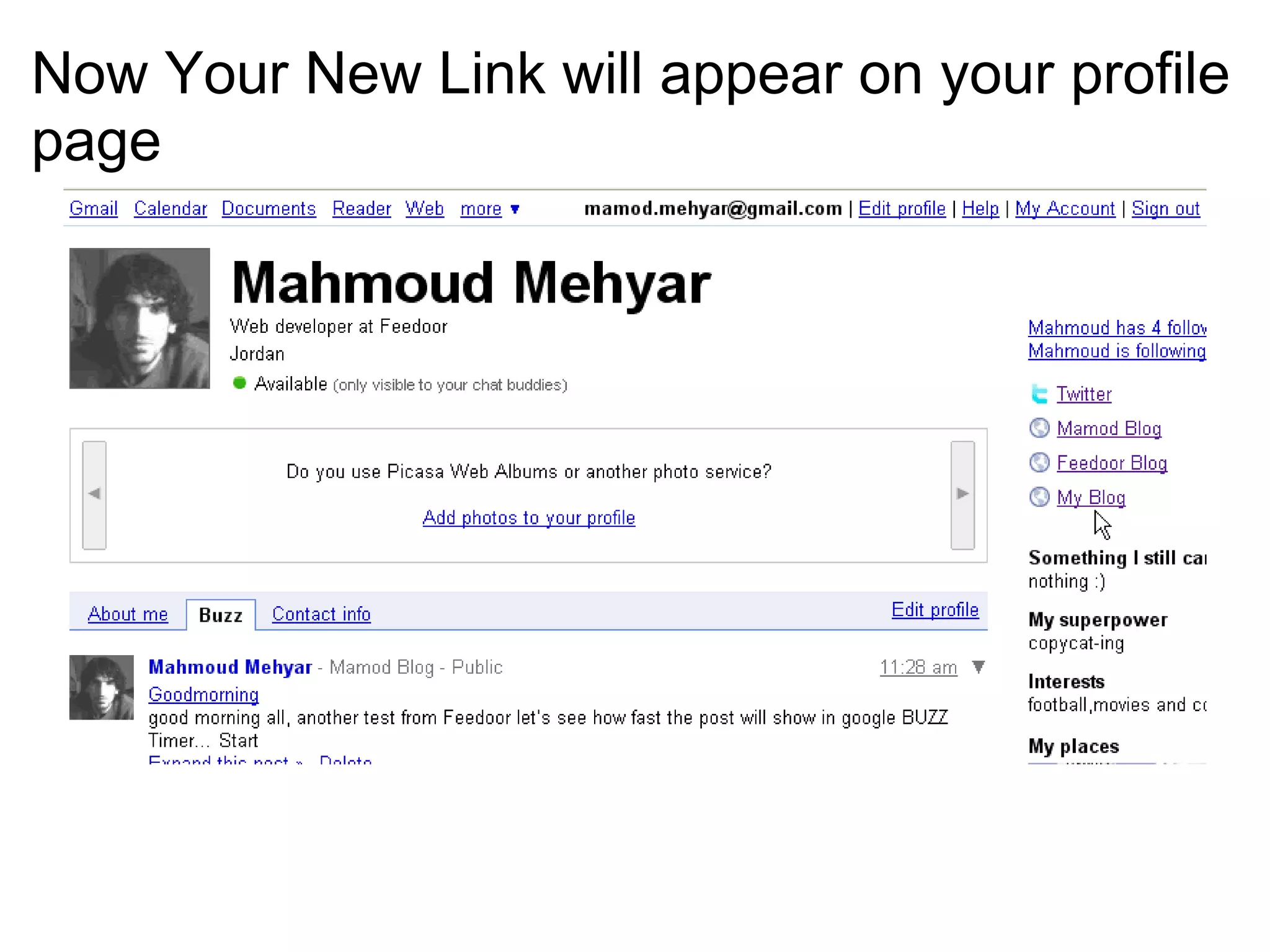 Now Your New Link will appear on your profile page   