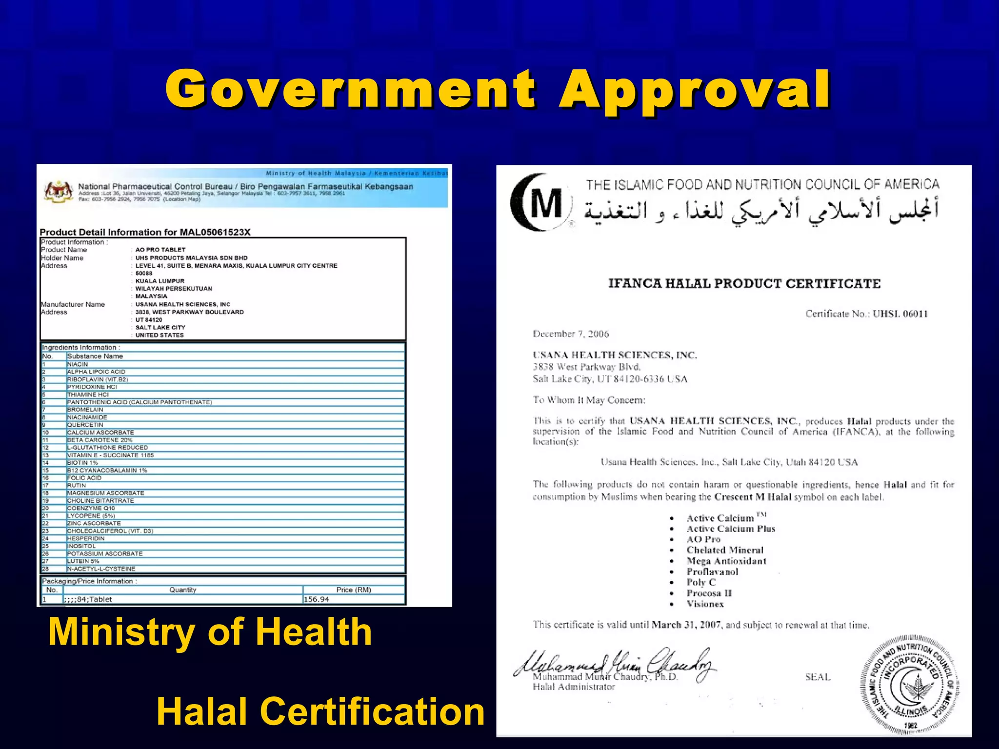 MINISTRY OF HEALTH APPROVAL Government Approval Ministry of Health   Halal Certification 