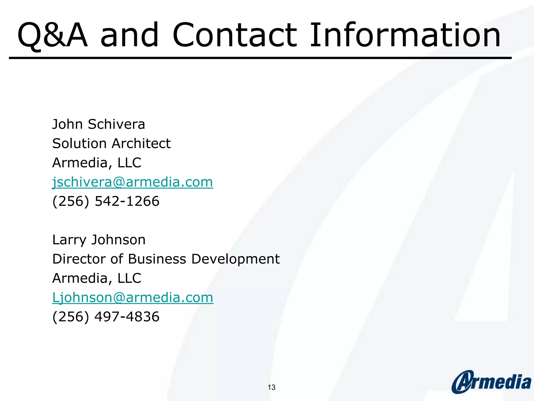 5Solution IntroductionCONNtext provides a seamless bi-directional solution between IBM Maximo and IBM FileNet BPM system.IBM Maximo Asset Management IBM FileNet BPM ManagerReal-time access to appropriate IBM FileNet content and ability to link to specific document versionReal-time access to IBM Maximo information from the IBM FileNet user interface© 2011 Armedia 