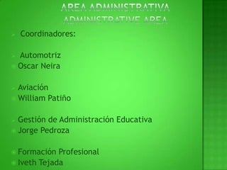 AREA ADMINISTRATIVAADMINISTRATIVE AREA Coordinadores: