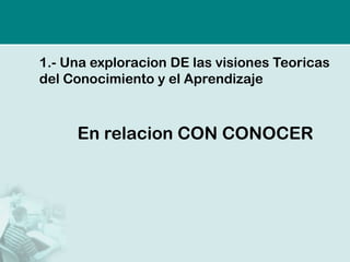 1.- Una exploracion DE las visiones Teoricas
del Conocimiento y el Aprendizaje



     En relacion CON CONOCER
 