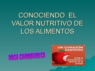 CONOCIENDO  EL VALOR NUTRITIVO DE LOS ALIMENTOS ROSA CARHUAVILCA 
