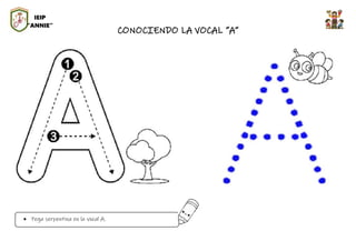 CONOCIENDO LA VOCAL “A”
 Pega serpentina en la vocal A.
IEIP
“ANNIE”
 