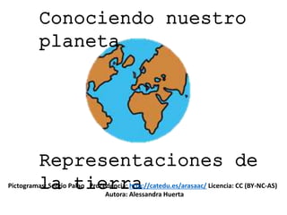 Conociendo nuestro
planeta
Representaciones de
la tierraPictogramas: Sergio Palao Procedencia: http://catedu.es/arasaac/ Licencia: CC (BY-NC-AS)
Autora: Alessandra Huerta
 
