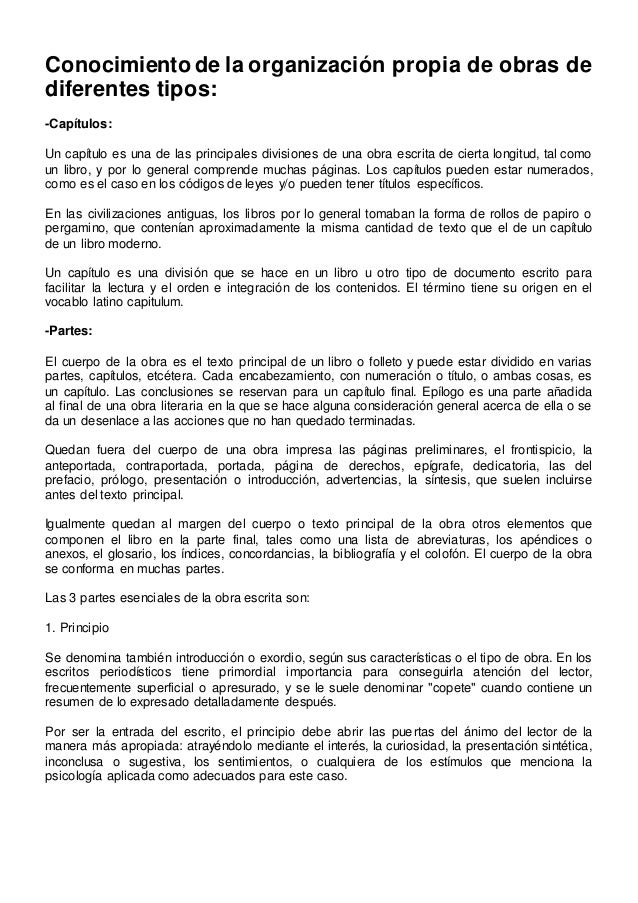 Conocimiento de la organización propia de obras de