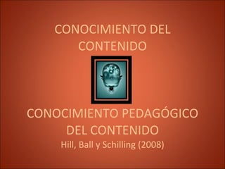 CONOCIMIENTO DEL CONTENIDO - CONOCIMIENTO PEDAGÓGICO DEL CONTENIDO Hill, Ball y Schilling (2008) 