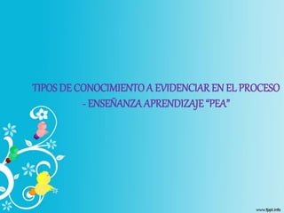TIPOS DE CONOCIMIENTOA EVIDENCIAREN EL PROCESO
- ENSEÑANZAAPRENDIZAJE“PEA”
 