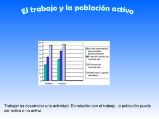 Trabajar es desarrollar una actividad. En relación con el trabajo, la población puede
ser activa o no activa.
 