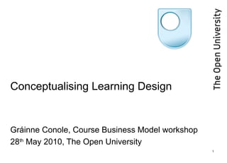 Conceptualising Learning Design Gráinne Conole, Course Business Model workshop 28 th  May 2010, The Open University 