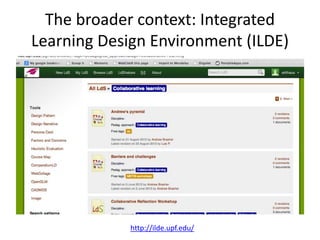 The broader context: Integrated 
Learning Design Environment (ILDE) 
http://ilde.upf.edu/ 
 