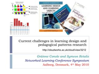 Current challenges in learning design and pedagogical patterns research Gráinne Conole and Symeon Retalis Networked Learning Conference Symposium Aalborg, Denmark, 4 th  May 2010 http://cloudworks.ac.uk/cloud/view/3538 
