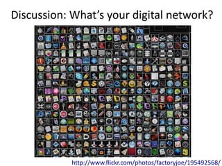Discussion: What’s your digital network?




            http://www.flickr.com/photos/factoryjoe/195492568/
 