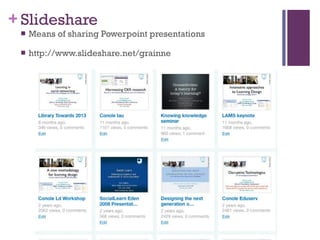 Slideshare Means of sharing Powerpoint presentations http://www.slideshare.net/grainne 