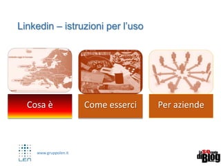 www.gruppolen.it
Linkedin – istruzioni per l’uso
Cosa è Come esserci Per aziende
 