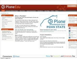 Awards in Plone4Edu
    Conosciamo           Plone for Research and University Day
venerdì 21 maggio 2010
 