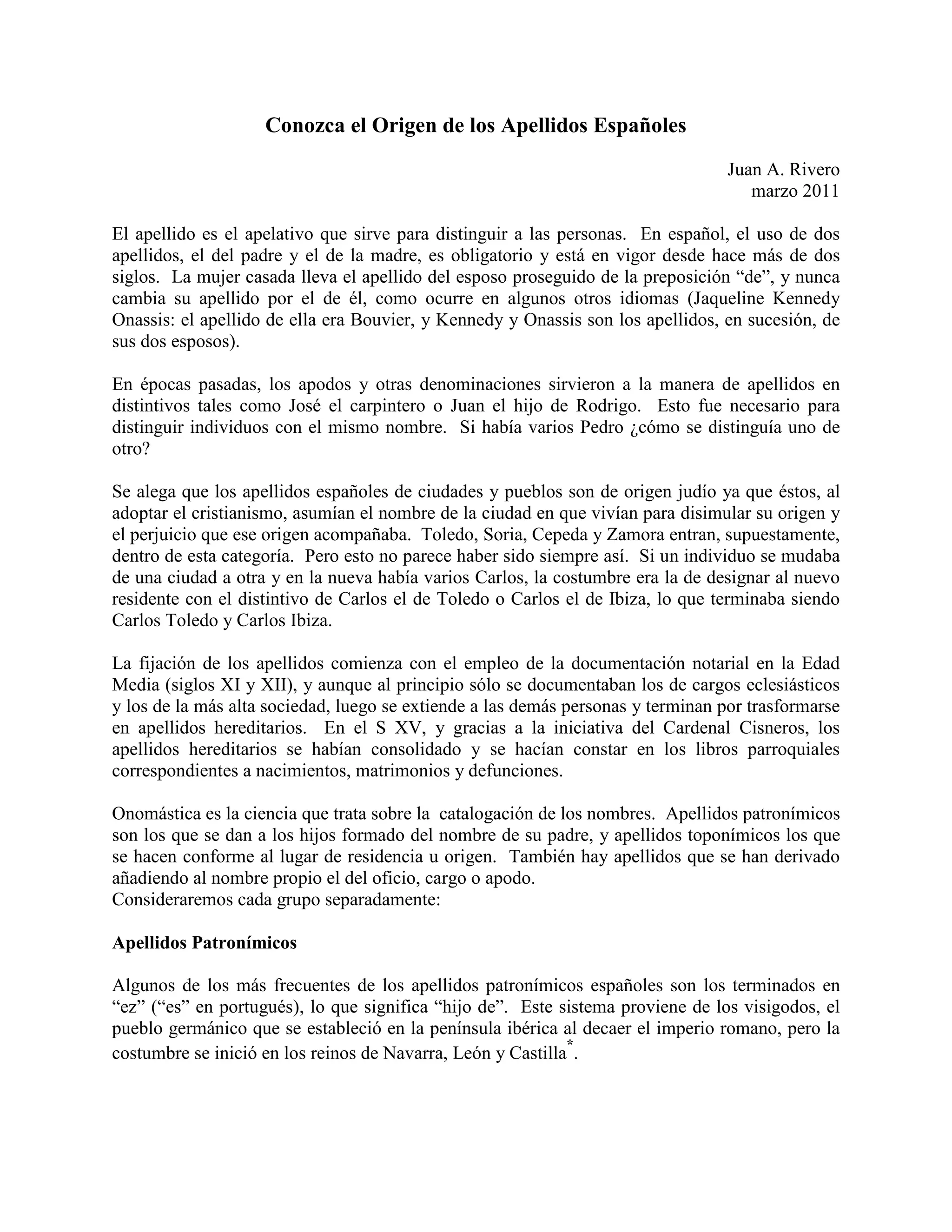 Conozca el origen de los apellidos españoles | PDF