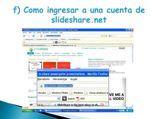 f)Como ingresar a una cuenta de slideshare.net