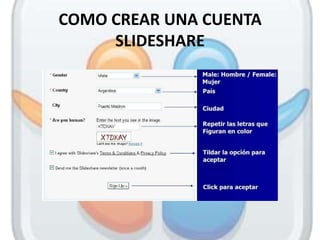 COMO CREAR UNA CUENTA
     SLIDESHARE
 