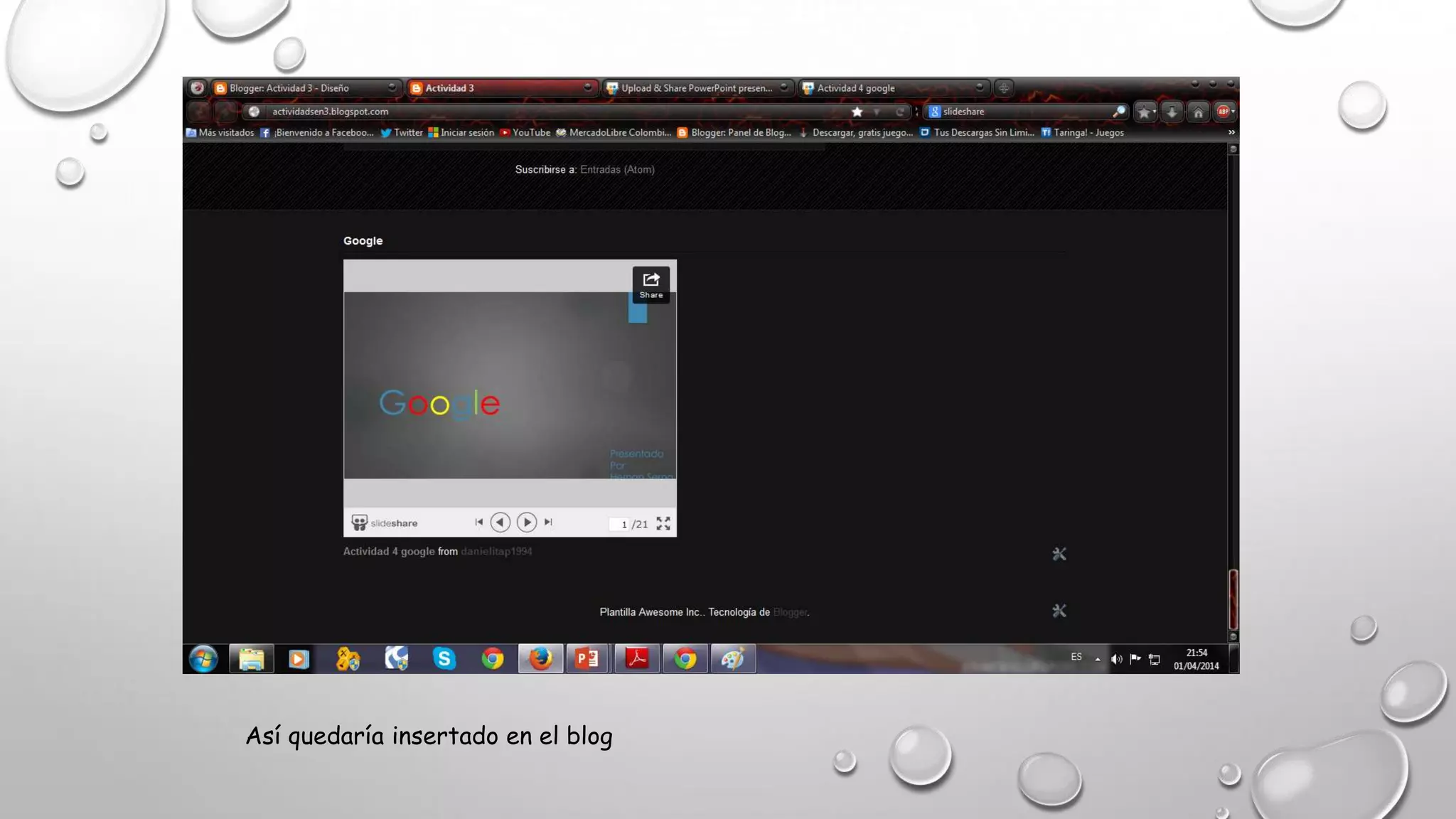 Así quedaría insertado en el blog
 