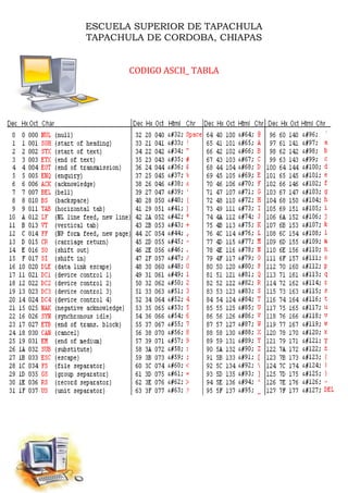 ESCUELA SUPERIOR DE TAPACHULA
TAPACHULA DE CORDOBA, CHIAPAS
CODIGO ASCII_ TABLA
 