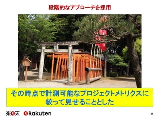 35
段階的なアプローチを採用
その時点で計測可能なプロジェクトメトリクスに
絞って見せることとした
 