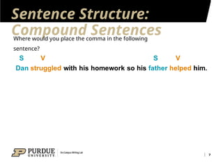 Sentence Structure:
Compound Sentences
7
Where would you place the comma in the following
sentence?
 