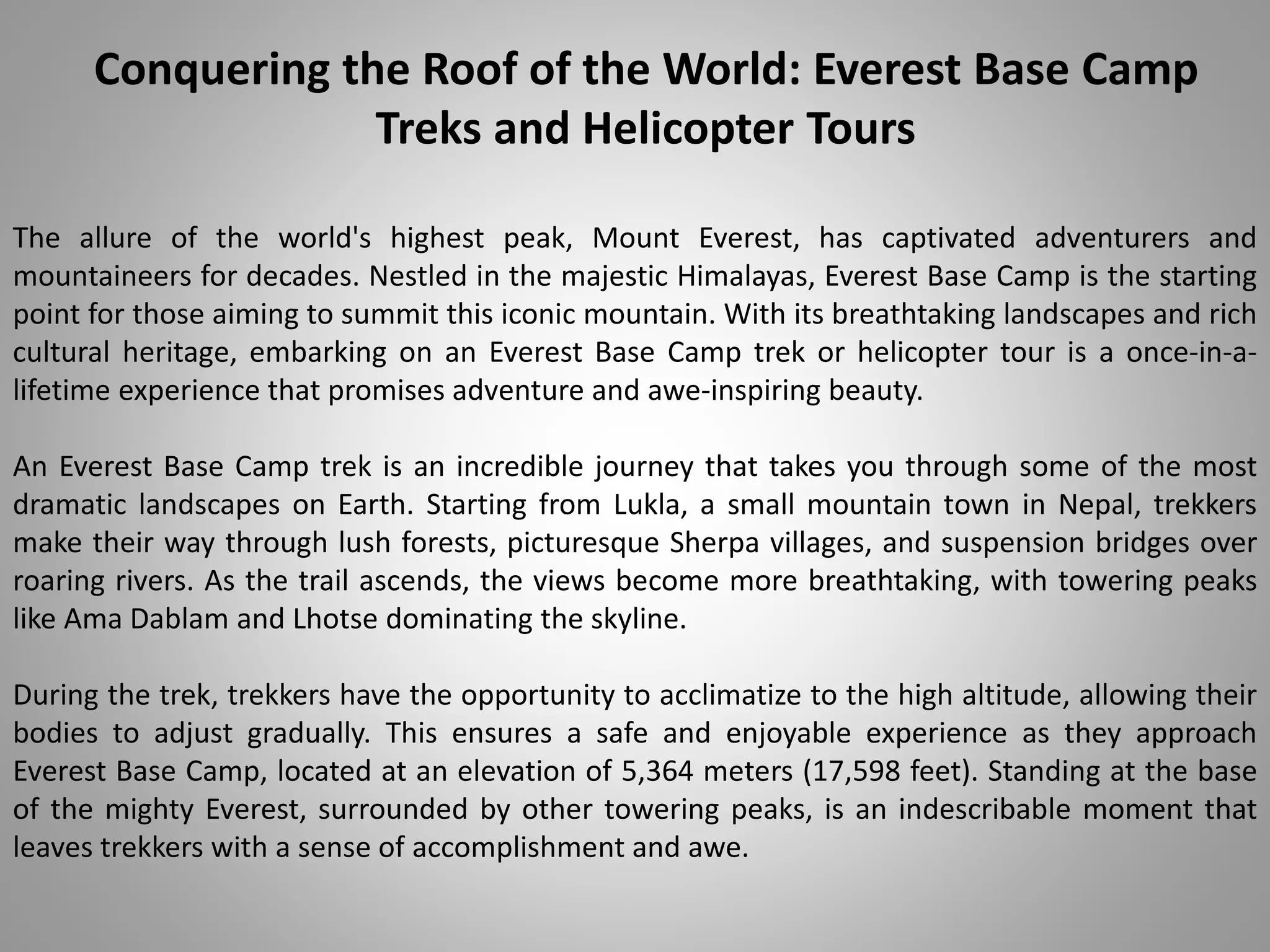 Conquering the Roof of the World: Everest Base Camp Treks and 
