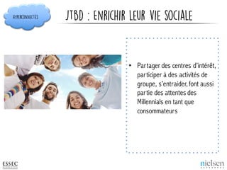 Jtbd : Enrichir leur vie sociale
• Partager des centres d’intérêt,
participer à des activités de
groupe, s’entraider, font...