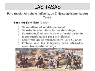 LAS TASAS
Para regular el trabajo indígena, en Chile se aplicaron cuatro
Tasas:
 