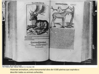 Historiae animalium, unha monumental obra de 4.500 páxinas que aspiraba a
describir todos os animais coñecidos.
 