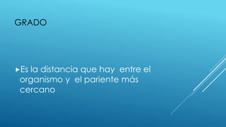 GRADO
Es la distancia que hay entre el
organismo y el pariente más
cercano
 
