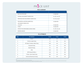 pr ce list
PRICE SUMMARY

BASIC SALE PRICE (BSP)

As Applicable

EXTERNAL DEVELOPMENT CHARGES (EDC)

Rs. 421/- per sq.ft

INFRASTRUCTURE DEVELOPMENT CHARGES (IDC)

Rs. 53/- per sq.ft

PREFERENTIAL LOCATION CHARGES (PLC)

As Applicable

CAR PARKING CHARGES (CPC):
1) Covered:

As Applicable

2) Open:

As Applicable

INTEREST FREE MAINTENANCE DEPOSIT (IFMD)

Rs. 225/- per sq.ft

BOOKING AMOUNT

As Applicable

PLC ATTRIBUTE
S.No.

PLC Attribute

GF (%)

FF (%)

SF (%)

1

Corner

10.0

6.0

5.0

2

Entrance Lobby Facing

7.0

NA

NA

3

Lift Lobby / Escalator Lobby Facing

10.0

6.0

5.0

4

Courtyard Facing

5.0

5.0

NA

5

Boulevard Facing

7.0

NA

NA

6

ATM

15.0

9.0

NA

7

NPR Facing (150 Mtrs.)

15.0

9.0

NA

8

75 Mtrs. Sector Road Facing

10.0

6.0

NA

9

Food Court/Food Court Facing

NA

NA

5.0

Note:
1. Prices prevailing at the time of application for booking shall be applicable.
2. External Development Charges (EDC) and Infrastructure Development Charges (IDC) as presently applicable, but does not include any future upward revision by the Haryana Government, which shall be payable at that time by the Applicant.
3. Preferential Location Charges (PLC) are subject to revision without prior intimation at the same discretion of the company.

 