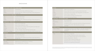 LIVING/ DINING / STUDY/ FOYER / FAMILY LOUNGE
Floor Imported Marble
Walls Acrylic Emulsion Paint finish on POP Punning / Gypsum
Ceiling Acrylic Emulsion Paint on POP Punning with Gypsum False Ceiling (extent as
per design only).
MASTER BED ROOM / DRESS ROOM
Floor Laminated Wooden Flooring
Walls Acrylic Emulsion Paint Finish
Ceiling Acrylic Emulsion Paint on POP Punning with Gypsum False Ceiling (extent as
per design only).
MASTER TOILET / OTHER TOILETS
Floor Marble / Premium Quality Tiles
Walls Marble / Premium Quality Tiles / Mirror
Ceiling Acrylic Emulsion Paint on Ceiling / False Ceiling (extent as per design only)
Counters Marble / Granite / Synthetic Stone
Fixtures Tower Rail, Toilet Paper Holder, Robe Hooks of standard make
Sanitaryware / CP Fittings Single Lever CP Fittings, Health Faucet, Wash Basin & EWC of standard make
BEDROOMS
Floor Laminated Wooden Flooring
Walls Acrylic Emulsion Paint Finish
Ceiling Acrylic Emulsion Paint on POP Punning with Gypsum False Ceiling (extent as
per design only)
DOORS
Main Door Polished Solid Core Moulded Skin Door / Flush Doors
Internal Doors Polish Moulded Skin Doors / Flush Doors
SPECIFICATIONS
KITCHEN
Floor Marble / Premium Quality Tiles
Walls Premium Quality Tiles 2'-0'' above Counters & Acrylic Emulsion Paint
Ceiling Acrylic Emulsion Paint on Ceiling / False Ceiling (extent as per design only)
Counters Marble / Granite / Synthetic Stone
Fixtures Premium Quality of CP Fittings, Sink with Drain Board
Kitchen Appliances Modular Kitchen with Hob & Chimney
UTILITY ROOM / UTILITY BALCONY / TOILET
Floor Tiles of Standard Make
Walls & Ceiling Oil Bound Paint Finish
Toilet Anti Skid Floor & Tiles on the Walls with conventional CP Fittings & Sanitaryware
Balcony Anti Skid Tiled Floor & Tiles / GRC Jaali (extent as per design)
on the Walls
EXTERNAL GLAZING
Windows / Glazing Energy Efficient Double Glass, Tinted / Reflective / Clear Glass with UPVC Frames
in all habitable areas. Single Pinhead / Tinted / Clear Glass in all Toilets &
Utility Rooms
COMMON FACILITIES
Project FRLSH Wiring in the Apartment
CCTV in Lift Lobby, Lift, Basement and Misc. Entrance and Exits
Access Control / Biometric at Boom Barrier and Tower Lobby Entry
Movement Lighting Sensors in Basement
Fire Survival Cables for Basement Ventilation Fans
High Speed Lifts 2.5 mtr per second in all Towers
VRV Units for Air-Conditioning of all Apartments
This does not constitute a legal offer. All specifications are tentative and subject to change till the final completion of the Project as permissible under applicable law. This brochure contains artistic impressions and no warranty is expressly or impliedly
given that the completed development will comply in any degree with such artist's impression as depicted. All layouts, plans, specifications, dimensions, designs, measurements and locations are indicative, not to scale and are subject to change as may
be decided by the Developer or the competent authority. Soft furnishings, cupboards, furniture and gadgets are not part of the offering and are only indicative in nature and are only for the purpose of illustrating / indicating a conceived layout and do
not form part of the standard specification/amenities/services to be provided.
 