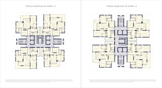 This does not constitute a legal offer. All areas and dimensions are tentative and subject to change till the final completion of the Project as permissible under applicable laws. This brochure contains artistic impressions and no warranty is expressly or
impliedly given that the completed development of the Project will comply in any degree with such artist's impression as depicted. All layouts, plans, specifications, dimensions, designs, measurements and locations are indicative, not to scale and are
subject to change as may be decided by the Developer or the competent authority. For further details, please refer the Agreement for Sale. Soft furnishings, cupboards, furniture and gadgets, etc. are not part of the offering and are only indicative in
nature and are only for the purpose of illustrating/indicating a conceived layout and do not form part of the standard specification/amenities/services to be provided.
TYPICAL FLOOR PLAN OF TOWER - A TYPICAL FLOOR PLAN OF TOWER - B
TYPE - 3B TYPE - 3C
TYPE - 3C TYPE - 3A
TYPE - 3A TYPE - 3B
TYPE - 3B TYPE - 3C
This does not constitute a legal offer. All areas and dimensions are tentative and subject to change till the final completion of the Project as permissible under applicable laws. This brochure contains artistic impressions and no warranty is expressly or
impliedly given that the completed development of the Project will comply in any degree with such artist's impression as depicted. All layouts, plans, specifications, dimensions, designs, measurements and locations are indicative, not to scale and are
subject to change as may be decided by the Developer or the competent authority. For further details, please refer the Agreement for Sale. Soft furnishings, cupboards, furniture and gadgets, etc. are not part of the offering and are only indicative in
nature and are only for the purpose of illustrating/indicating a conceived layout and do not form part of the standard specification/amenities/services to be provided.
 
