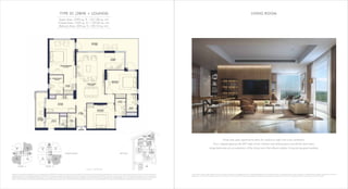 TYPE 3C (3BHK + LOUNGE)
TOWER - A TOWER - B
1 sq mtr = 10.764 sq ft
TOWER LAYOUT KEY PLAN
T-A
T-B
T-C
Future Development
FutureDevelopment
NORTH
Super Area: 2595 sq. ft. / 241.08 sq. mtr.
Carpet Area: 1432 sq. ft. / 133.03 sq. mtr.
Balcony Area: 303 sq. ft. / 28.13 sq. mtr.
LIVING ROOM
Three side open apartments allow for maximum light and cross ventilation.
The L shaped glazing with 8'6” high corner window and sliding doors provide for best views.
Large balconies are an extension of the living room that allows outdoor living during good weather.1
4 3
2
TYPE-3A TYPE-3B
TYPE-3B TYPE-3C
2 3
1 4
TYPE-3B TYPE-3C
TYPE-3C TYPE-3A
This does not constitute a legal offer. All areas and dimensions are tentative and subject to change till the final completion of the Project as permissible under applicable laws. This brochure contains artistic impressions and no warranty is expressly or
impliedly given that the completed development of the Project will comply in any degree with such artist's impression as depicted. All layouts, plans, specifications, dimensions, designs, measurements and locations are indicative, not to scale and are
subject to change as may be decided by the Developer or the competent authority. For further details, please refer the Agreement for Sale. Soft furnishings, cupboards, furniture and gadgets, etc. are not part of the offering and are only indicative in
nature and are only for the purpose of illustrating/indicating a conceived layout and do not form part of the standard specification/amenities/services to be provided. The above mentioned sizes are for a typical floor plan, first floor sizes may vary.
This brochure contains artistic impressions and no warranty is expressly or impliedly given that the completed development of the Project will comply in any degree with such artist's impression as depicted. Soft furnishings, cupboards, furniture and
gadgets, etc. are not part of the offering and are only indicative in nature and are only for the purpose of illustrating/indicating a conceived layout and do not form part of the standard specification/amenities/services to be provided.
 