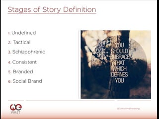 #WeFirst13
@SimonMainwaring
Stages of Story Deﬁnition
1. Undeﬁned
2. Tactical
3. Schizophrenic
4. Consistent
5. Branded
6. Social Brand
 