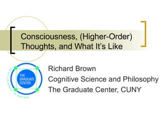 Consciousness, (Higher-Order) Thoughts, and What It’s Like Richard Brown Cognitive Science and Philosophy  The Graduate Center, CUNY 