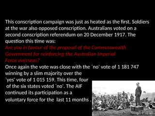 Conscription and the Home Front in Australia in WWI | PPTX