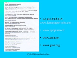 Le site d’OCHA: www.lemangeur-ocha.com www.apop.asso.fr www.ania.net www.gros.org 