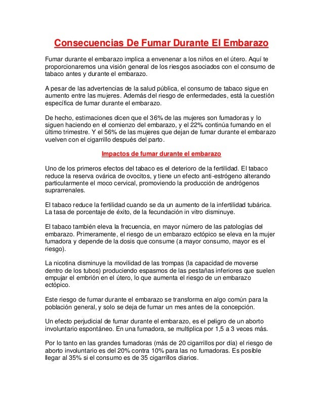 Consecuencias De Fumar Durante El Embarazo