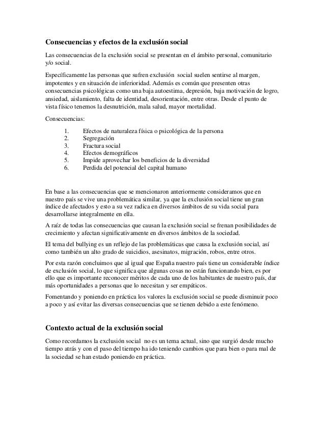 Consecuencias y efectos de la exclusión social