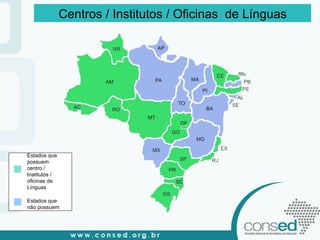 Estados que possuem centro / Institutos / oficinas de Línguas Estados que não possuem Centros / Institutos / Oficinas  de Línguas 