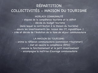 RÉPARTITION
    COLLECTIVITÉS - MAISON DU TOURISME
                          MORLAIX COMMUNAUTÉ
              - dispose de...