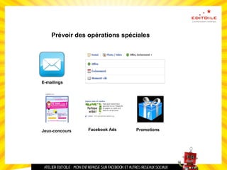 Prévoir des opérations spéciales
Facebook AdsJeux-concours
E-mailings
Promotions
E-mailings
 