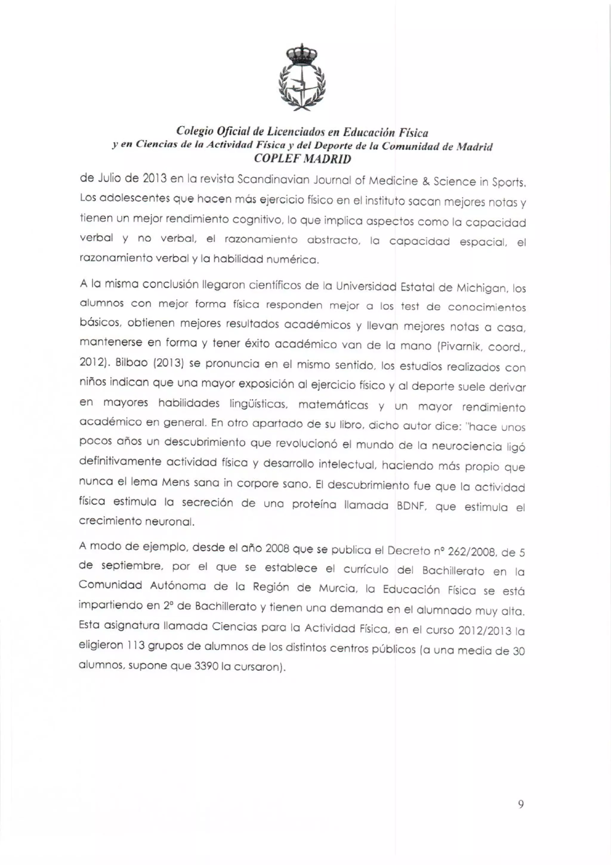 Carta dirigida a la Consejera de Educación (Doña Lucía Figar de LaCalle)