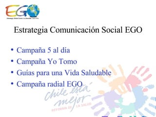 Campaña 5 al día Campaña Yo Tomo Guías para una Vida Saludable Campaña radial EGO Estrategia Comunicación Social EGO 