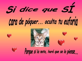 Si dice que SÍ cara de póquer... oculta tu euforia Porque si la nota, hará que se lo piense... 