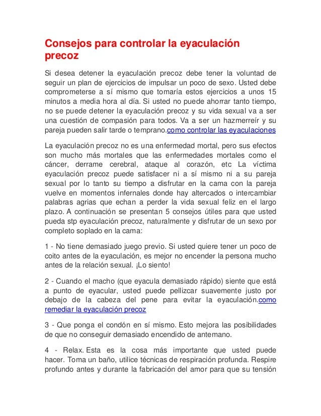 Consejos Para Controlar La Eyaculación Precoz
