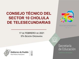 CONSEJO TÉCNICO DEL
SECTOR 10 CHOLULA
DE TELESECUNDARIAS
17 DE FEBRERO DE 2021
5TA SESIÓN ORDINARIA
 