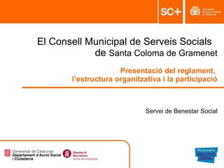 El Consell Municipal de Serveis Socials  de  Santa Coloma de Gramenet Presentació del reglament,  l’estructura organitzativa i la participació Servei de Benestar Social 
